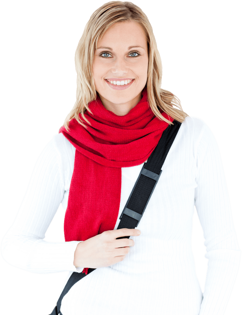 Smiling Student with Red Scarf on White Background Transparent