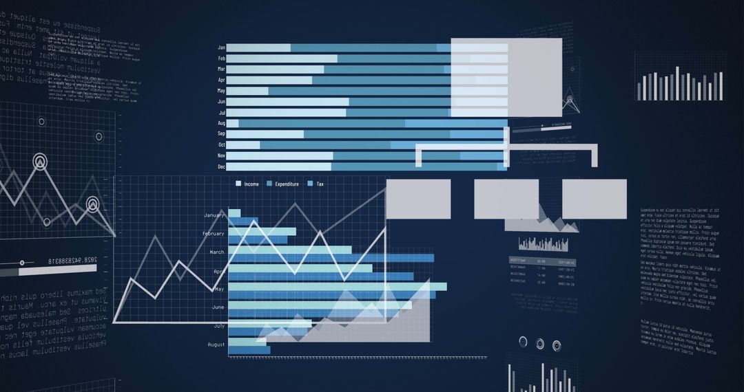 Innovative Digital Graphs on Navy Background Depicting Financial Growth