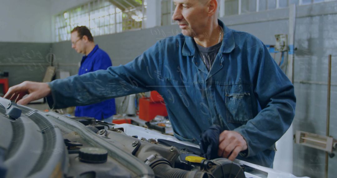 Mechanic Wiping Engine in Workshop Understanding Automotive Maintenance