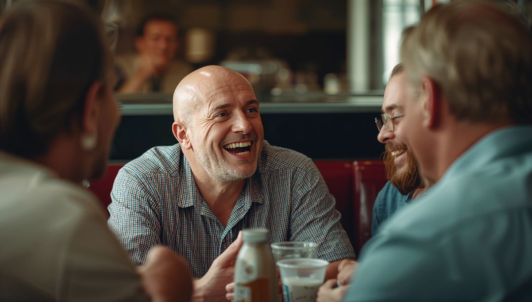 Friends Enjoying Casual Conversation at a Diner