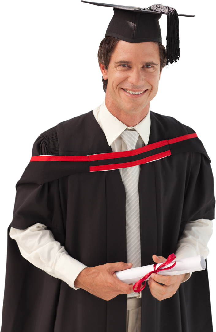 Caucasian Man in Graduation Gown Holding Diploma on Transparent Background - Download Free Stock Images Pikwizard.com