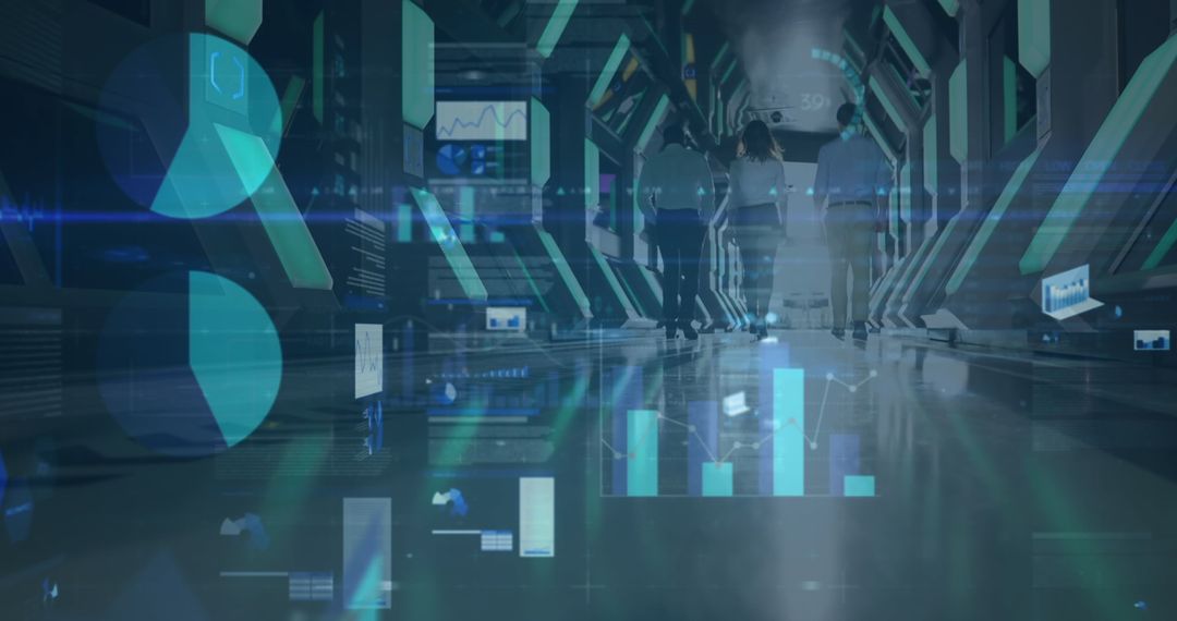 Entrepreneurs Analyzing Financial Data in Futuristic Office