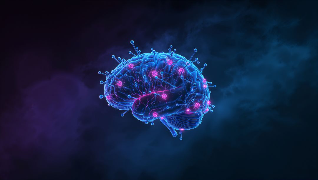 Futuristic Neon Brain with Neural Network Connectivity