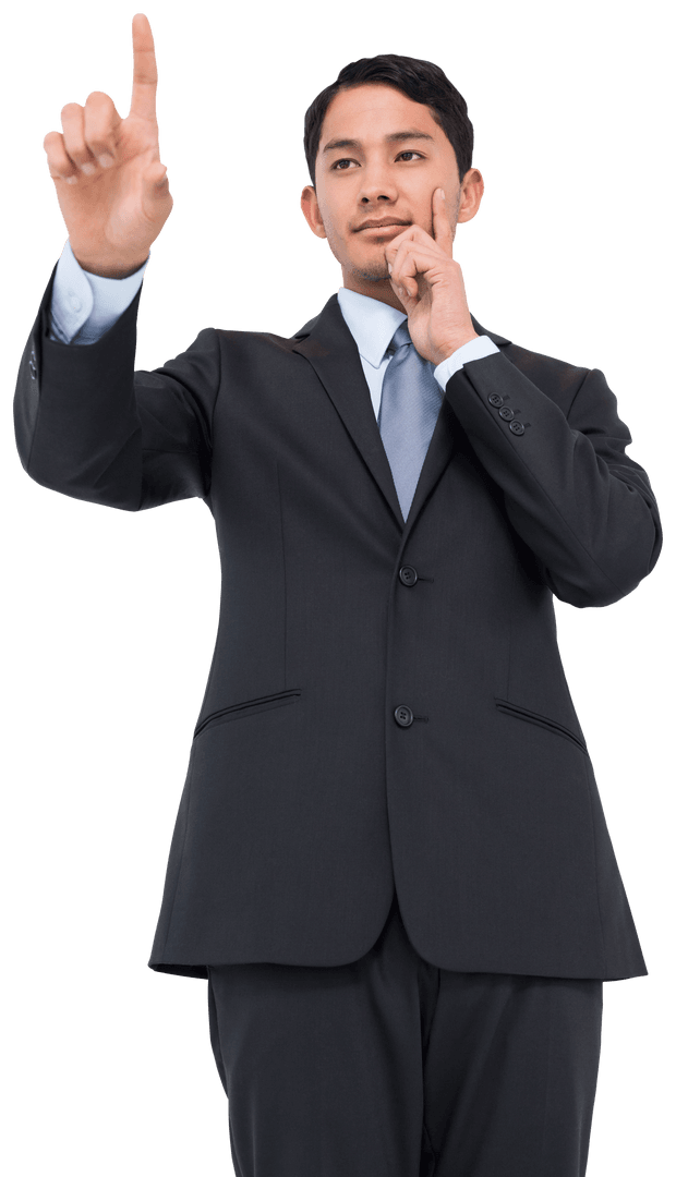 Confident Businessman Pointing with Determination on Transparent Background