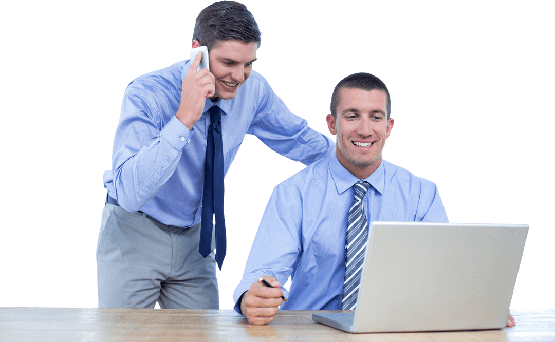 Transparent Team Meeting with Business Professionals Looking at Laptop