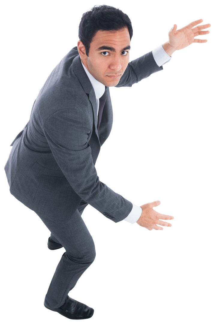 Serious Hispanic Businessman Posing on Transparent Background