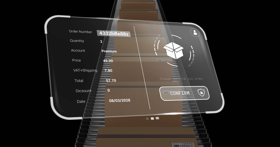 Digital Order Interface Over Boxes on Conveyor Belt for Shipment