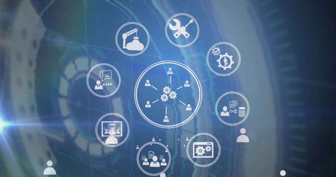 Futuristic Business and Technology Interface with Icon Circles
