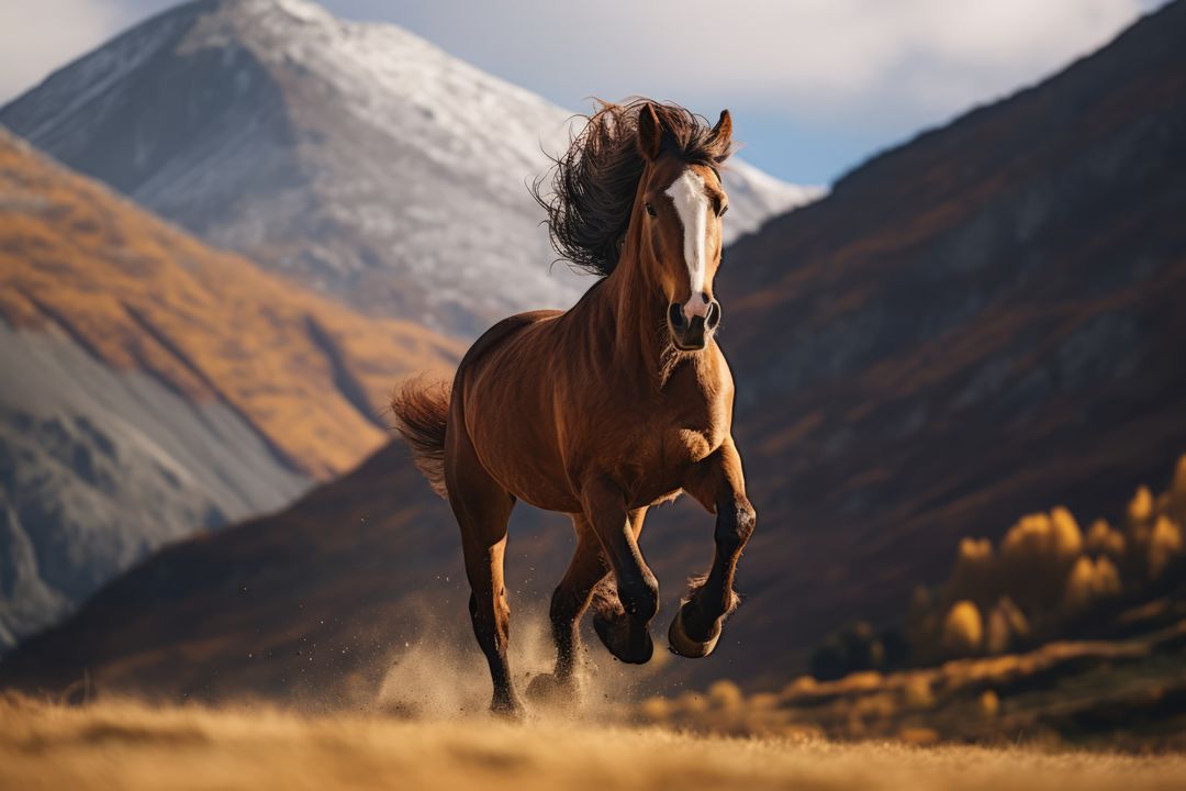 Wild Horse Galloping in Breathtaking Mountain Landscape - Free Images, Stock Photos and Pictures on Pikwizard.com