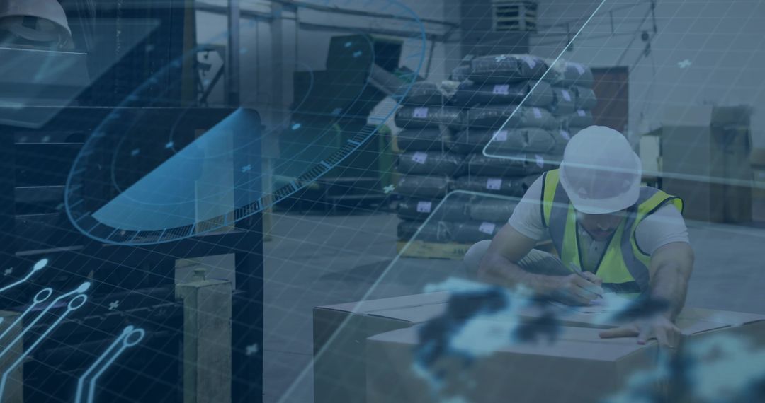 Industrial Worker Logging Inventory in Tech-Enhanced Facility