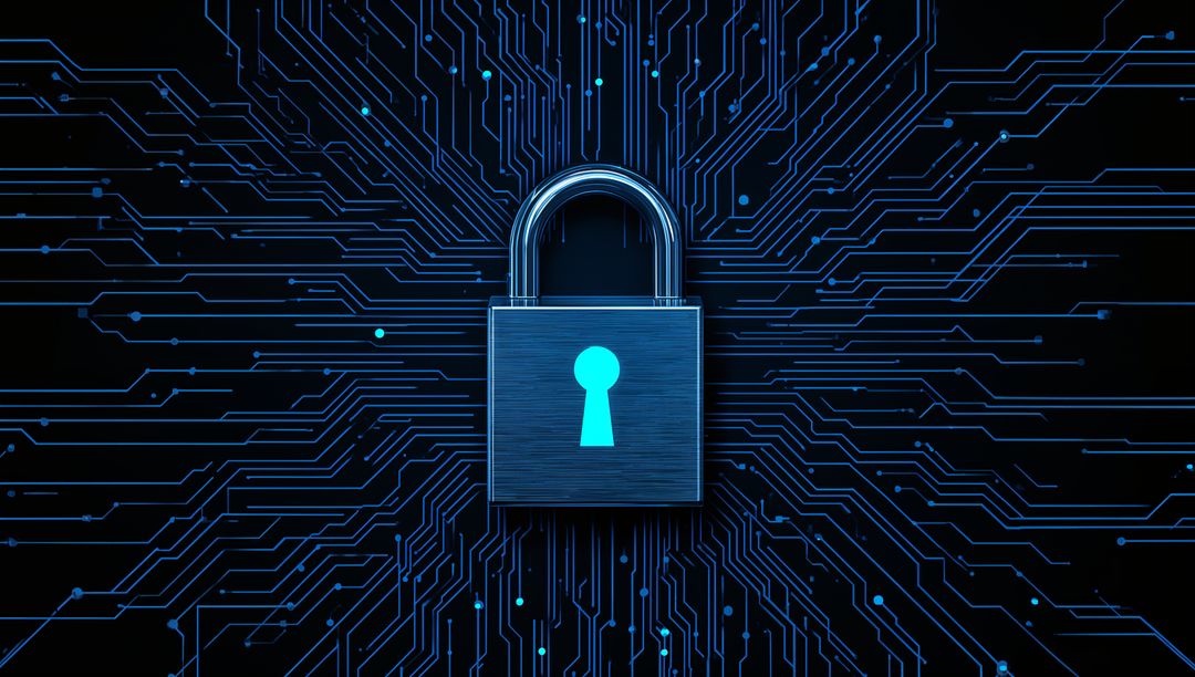 Cybersecurity Concept with Glowing Padlock in Digital Network