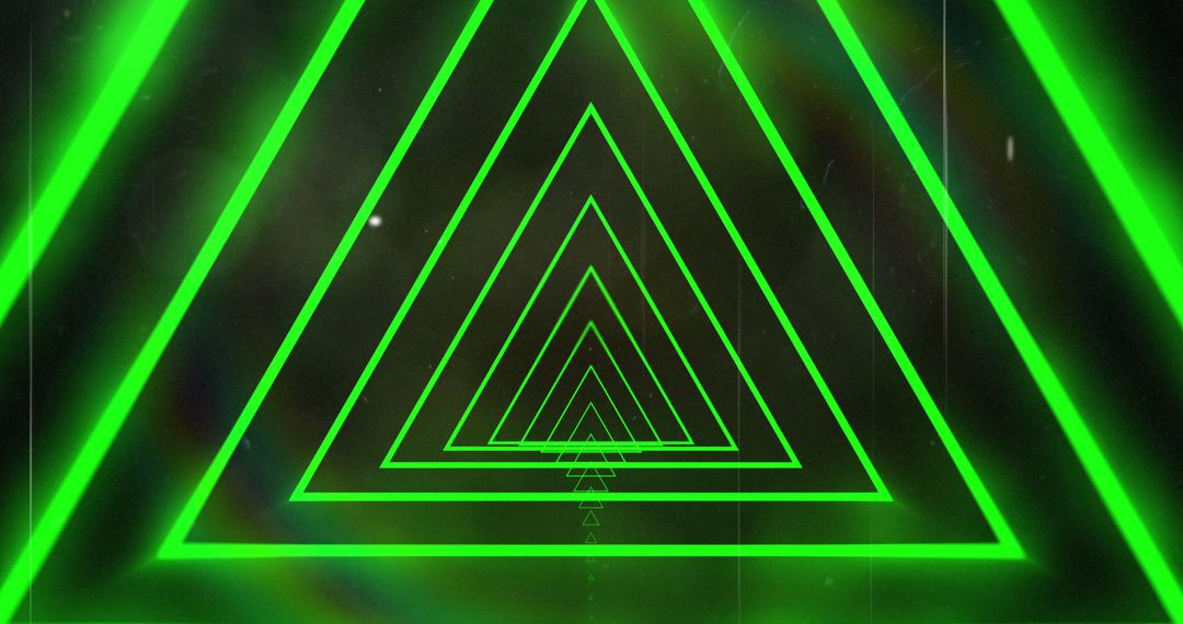 Glowing Neon Green Triangular Tunnel with Moving Lines