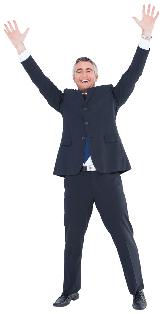 Transparent Joyful Businessman Celebrating Success in Suit