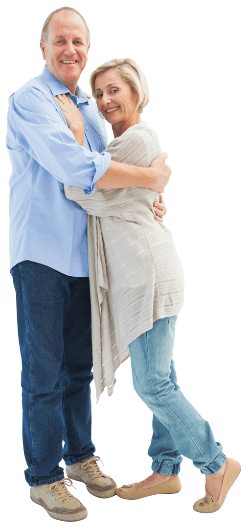 Happy Mature Couple Embracing with Transparent Background