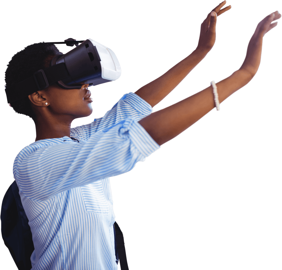 Young Woman Engaging with Virtual Reality Transparent Background