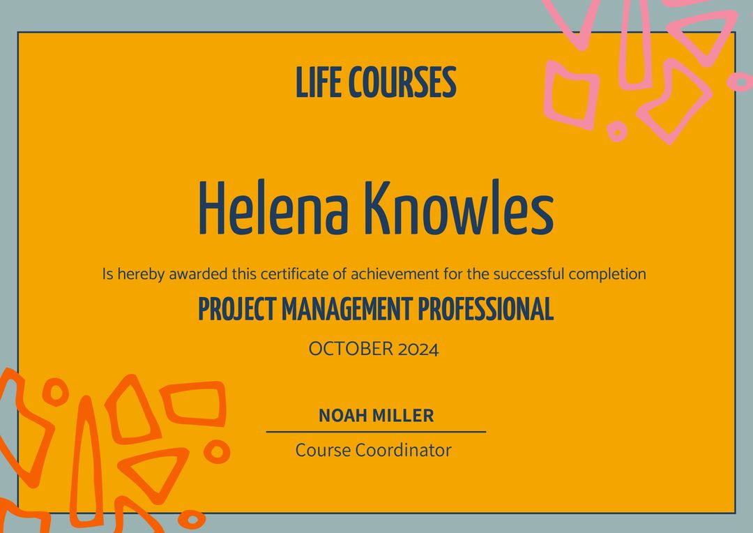 Colorful Project Management Professional Certificate Design - Download Free Stock Templates Pikwizard.com