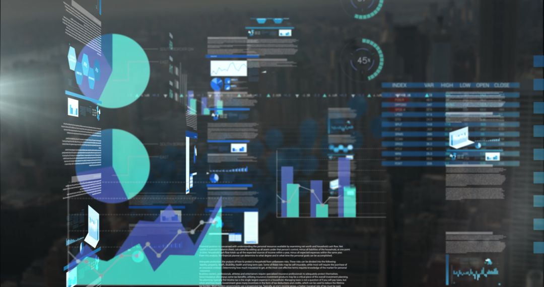 Futuristic Financial Data Visualization Against Urban Skyline