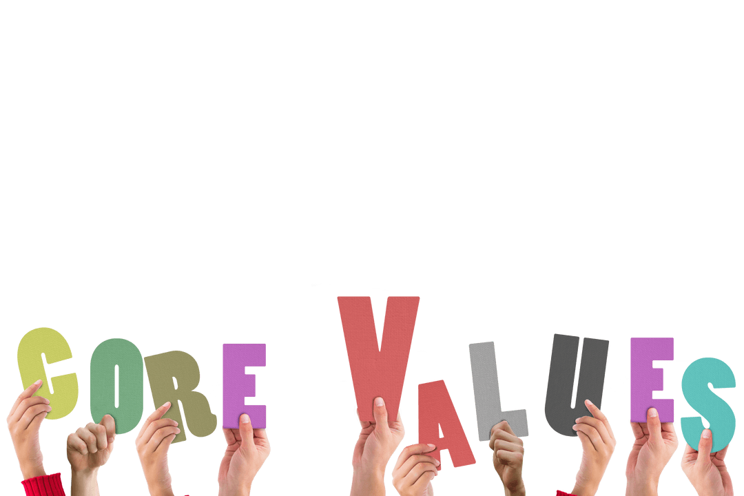 Transparent Hands Holding Core Values Text