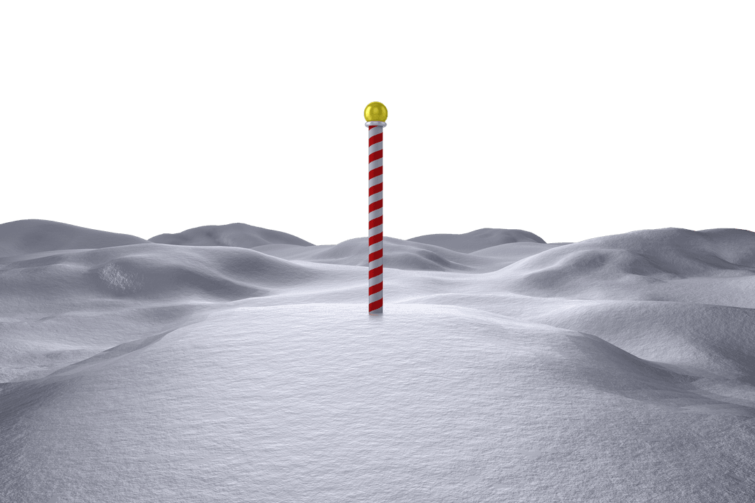 North Pole Marker on Transparent Snowy Landscape