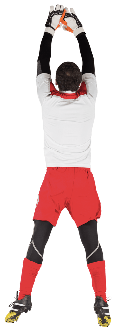 Caucasian Goalie Catching Ball on Transparent Background