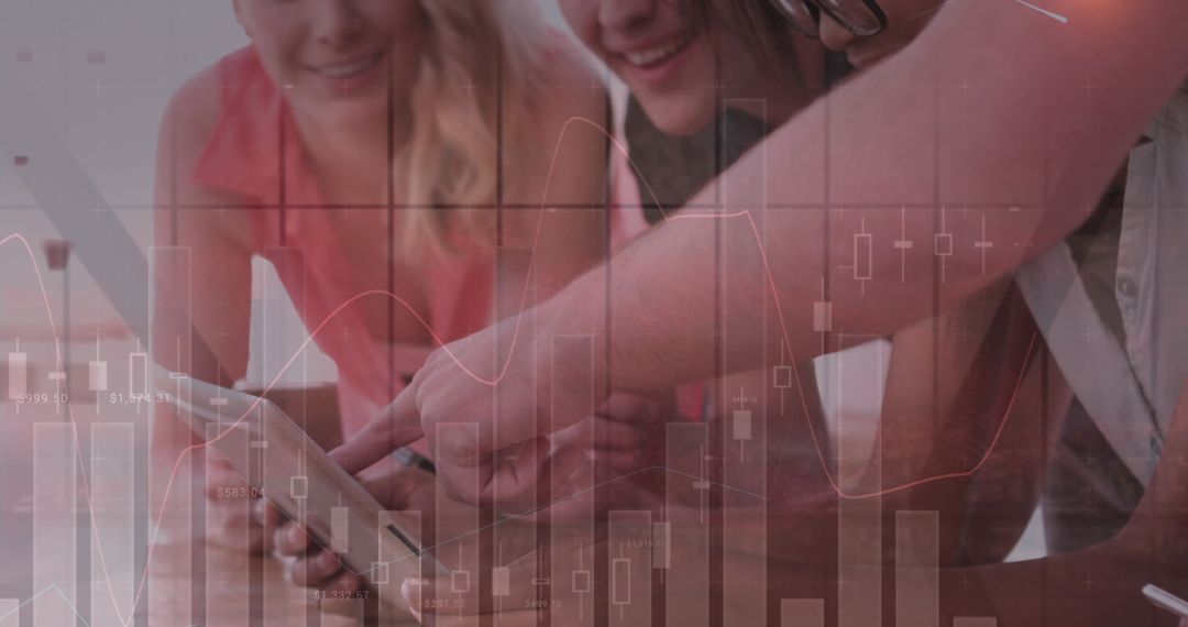 Collaborative Team Analyzing Financial Data on Tablet