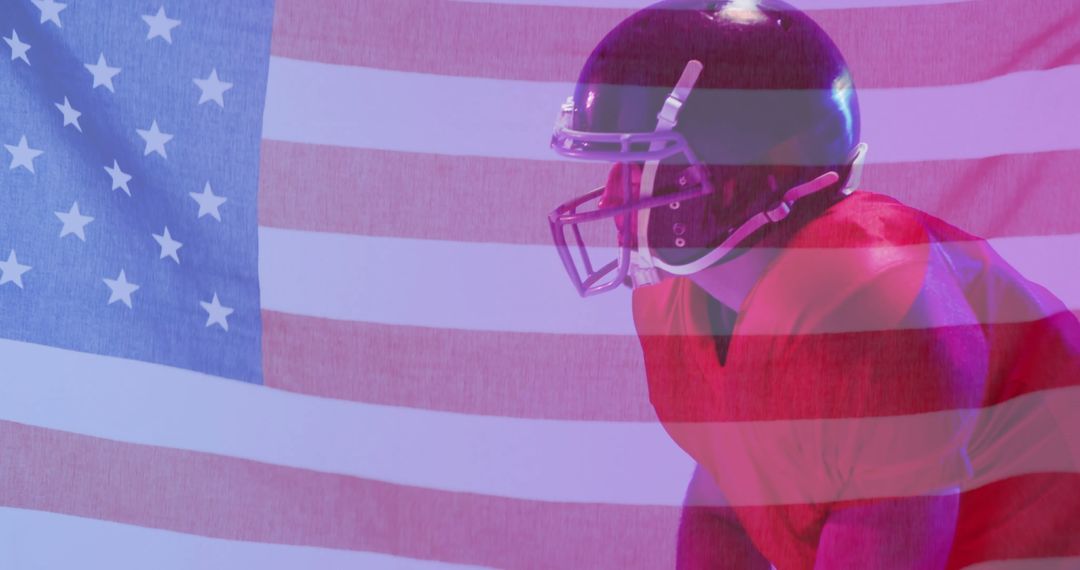 American Football Player Kneeling with USA Flag Overlay - Free Images, Stock Photos and Pictures on Pikwizard.com