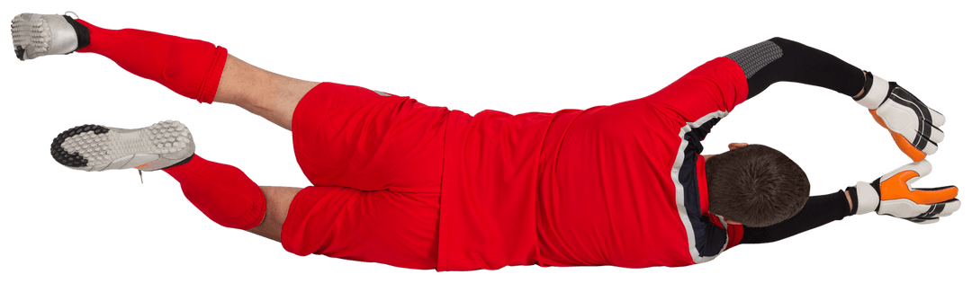 Transparent Background of Goalkeeper Diving Defensively in Mid-Air