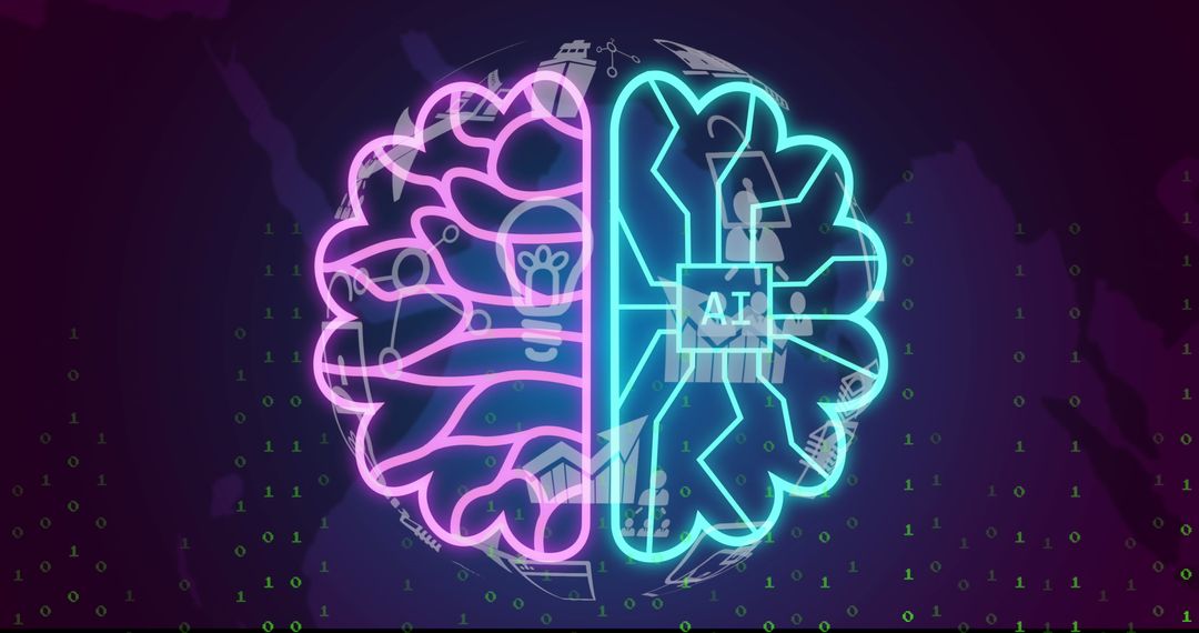 Glowing Digital Brain Illustration with Artificial Intelligence Elements