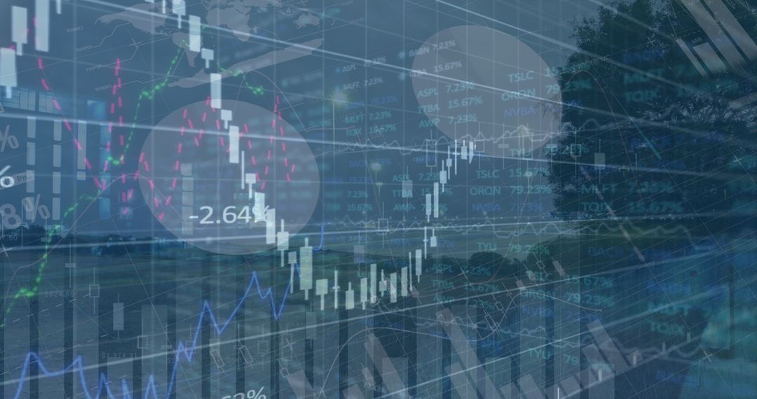 Financial Data Overlay on Urban and Natural Landscape