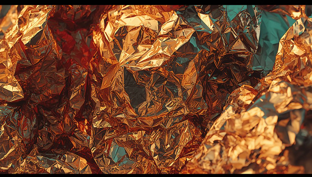 Crumpled Metallic Foil Abstract with Warm Tones