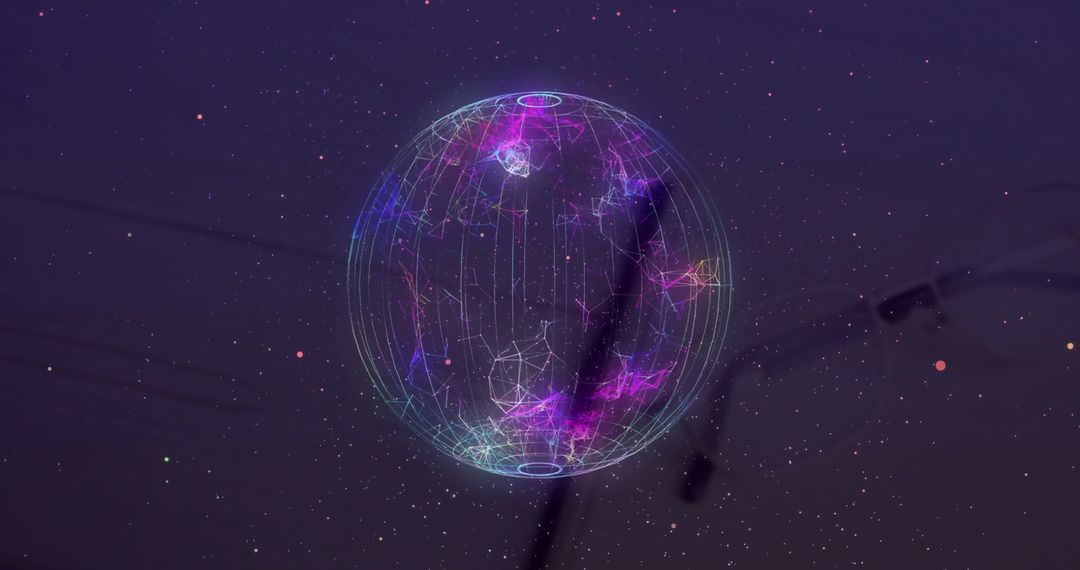 Digital Globe with Abstract Geometric Patterns and Starfield