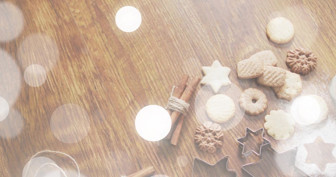Baking Christmas Cookie Assortment with Star Cutters, Cinnamon Sticks and Powdered Sugar