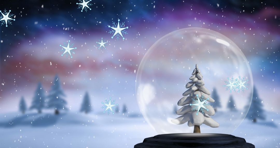 Magical Winter Snow Globe with Christmas Tree and Falling Snowflakes - Free Images, Stock Photos and Pictures on Pikwizard.com