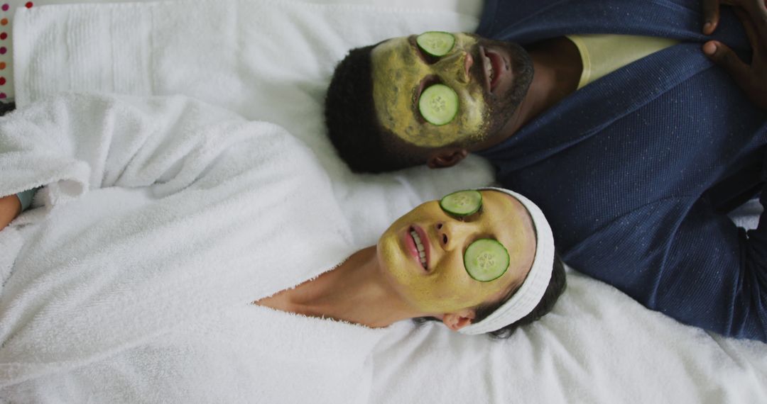 Couple Relaxing with Facial Masks at Home Spa Day - Free Images, Stock Photos and Pictures on Pikwizard.com