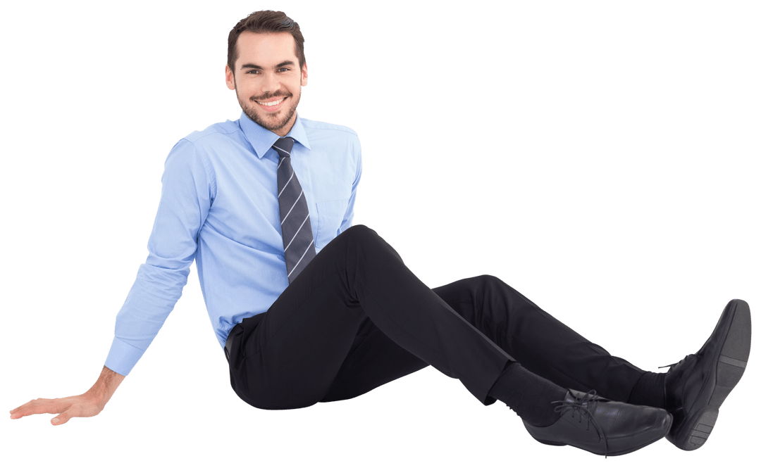 Happy Businessman Sitting on Transparent Background