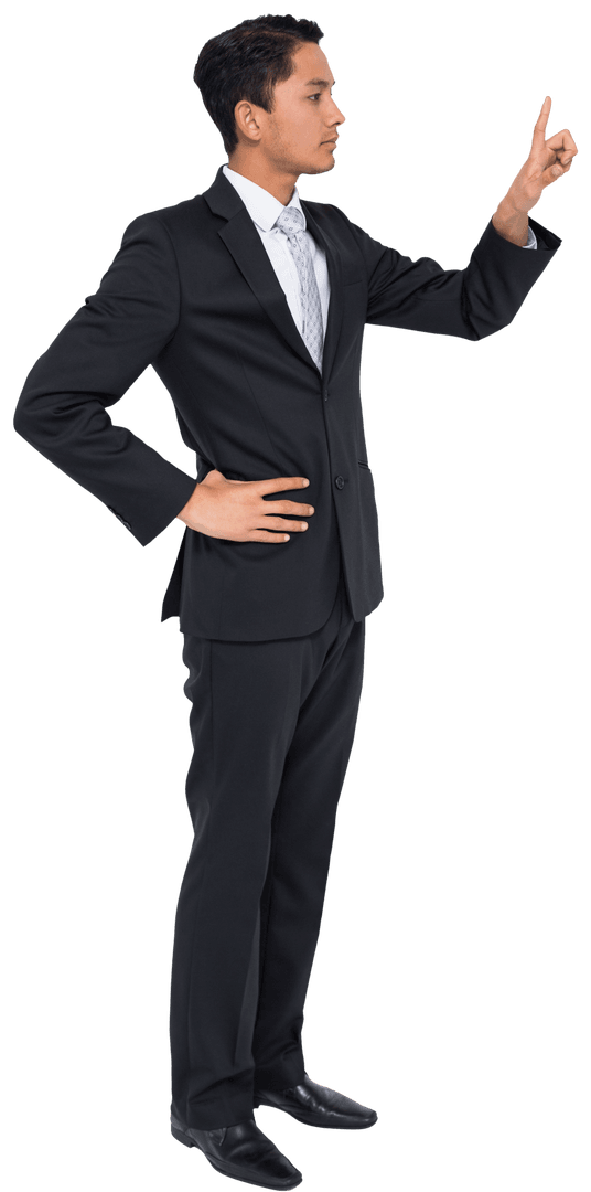 Transparent Businessman Focused Pointing Gesture