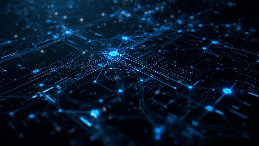 Futuristic Central Node Connecting Neon Digital Network Pathways