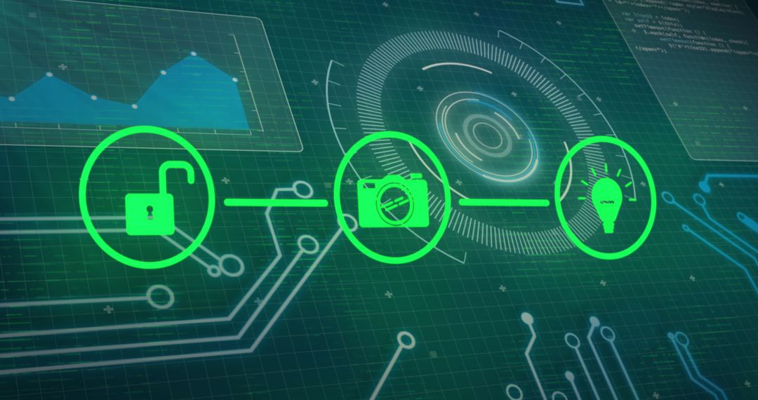 Digital Network Icons with Futuristic Data Background