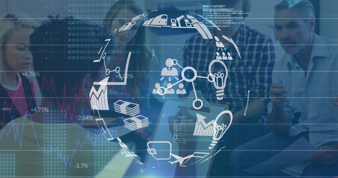 Digital Interface Overlay on Business Team Collaboration