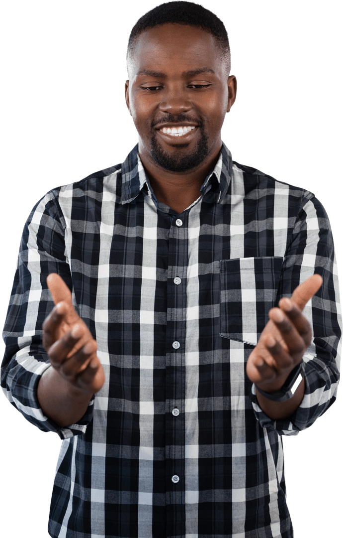 Happy Man Gesturing with Hands Transparent Background