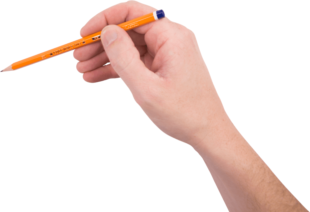 Hand Holding Yellow Pencil on Transparent Background
