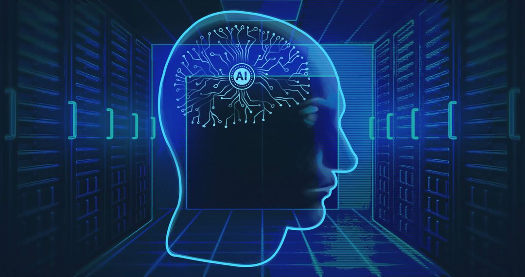 AI Brain Circuit Insights in Futuristic Digital Server Room