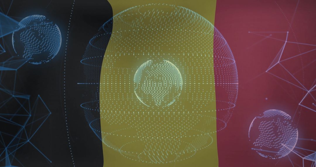 Digital Globes and Networks Overlapping Belgian Flag