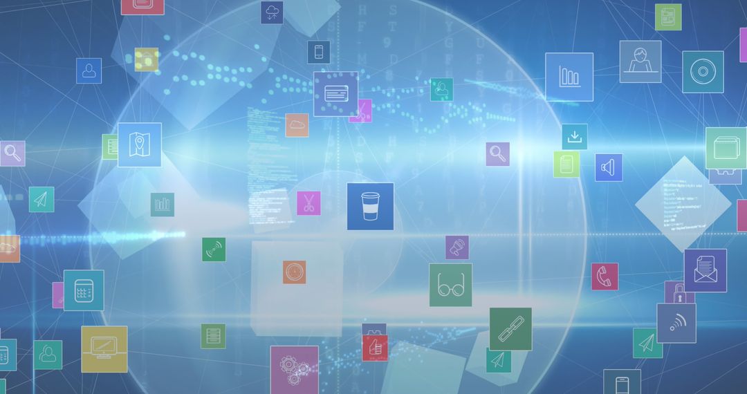 Futuristic Virtual Space with Digital Network Icons