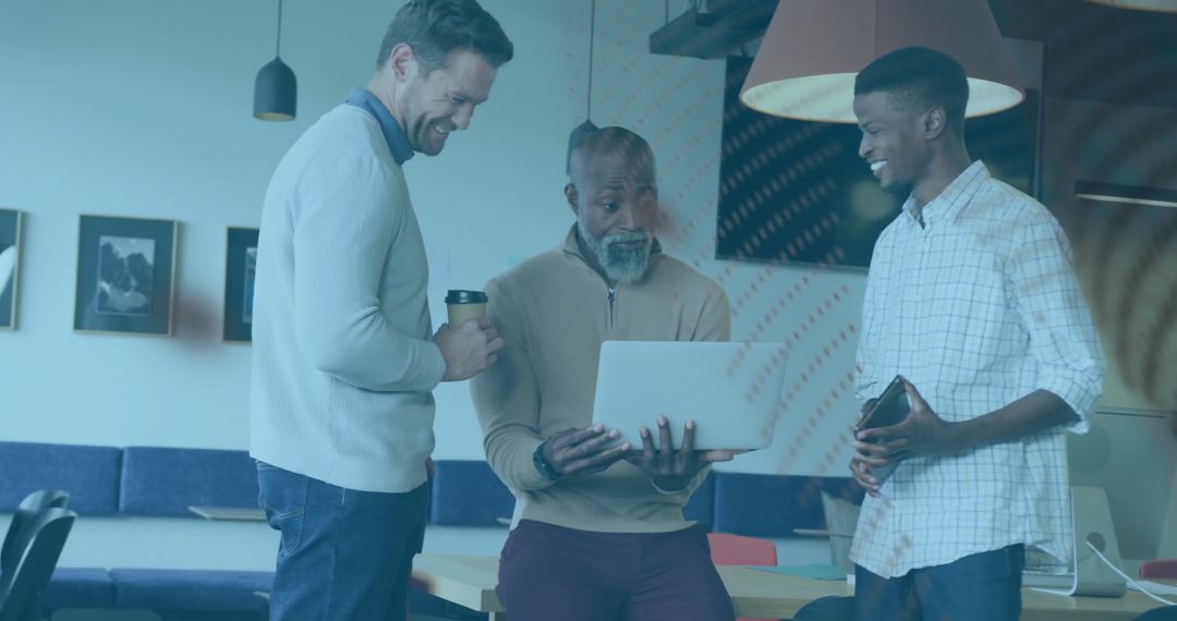 Smiling Professionals Collaborating in Modern Office Lounge