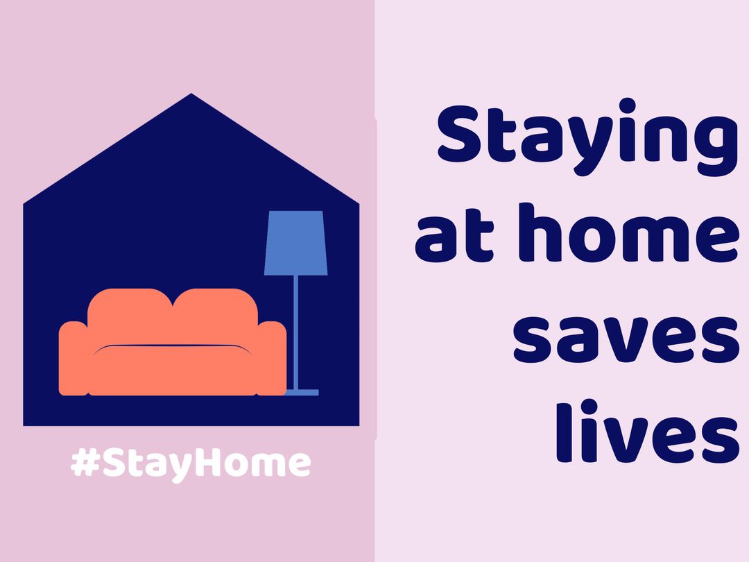 Stay Home Message with Cozy Living Room Graphic