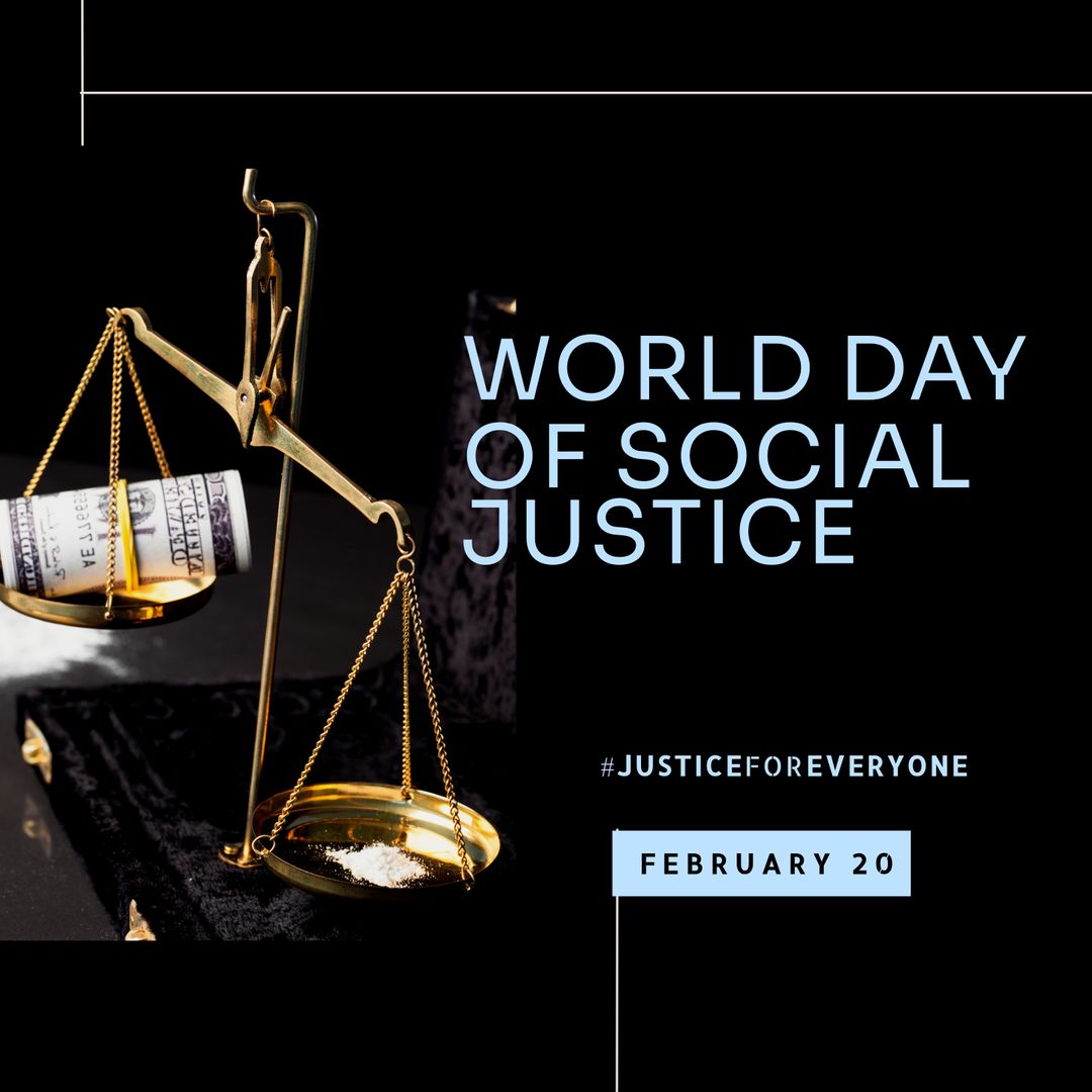 World Day of Social Justice with Scales Balancing Dollars and Powder