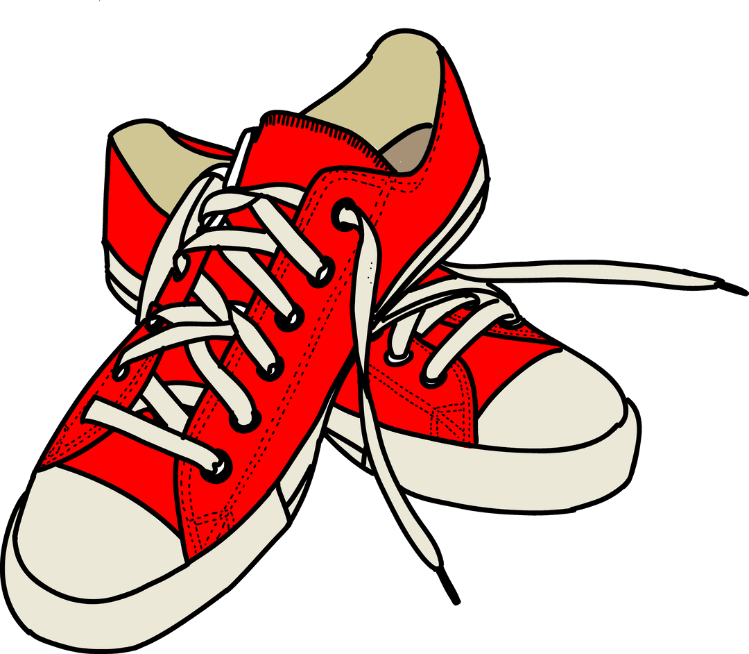 Red Canvas Sneakers Overlapping with Untied Laces Transparent Background