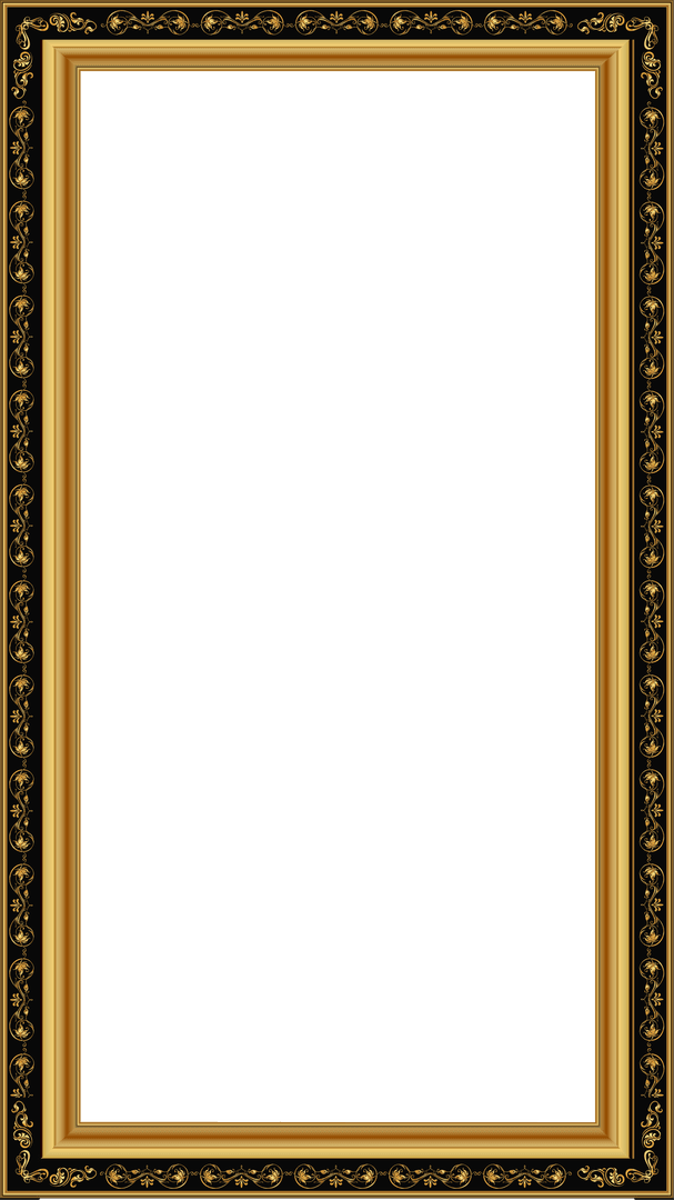 Elegant Rectangular Ornate Gold Frame on Transparent Background