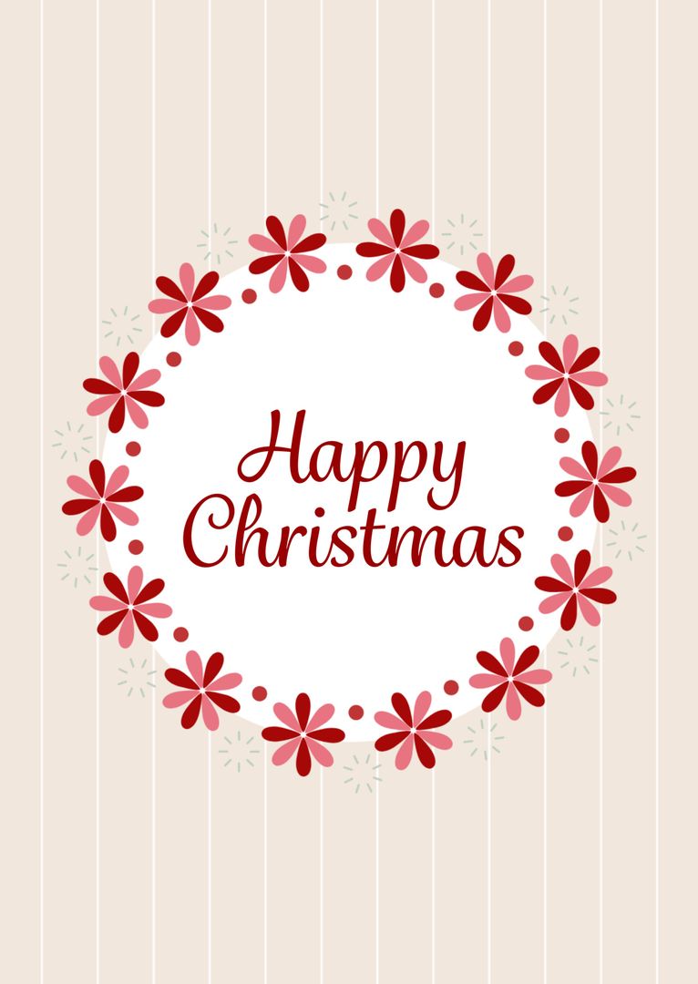 Festive Happy Christmas Card with Red Floral Accents